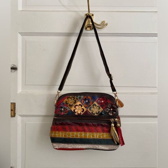 Handbags - Multicolor Floral Embellished Women's Boho Artsy Purse Bag